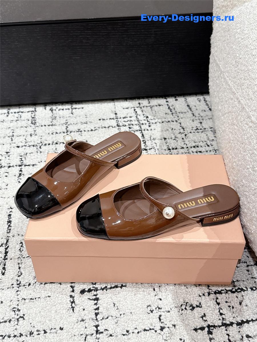 Miu Miu Pearl Block Heel Mary Jane Slippers