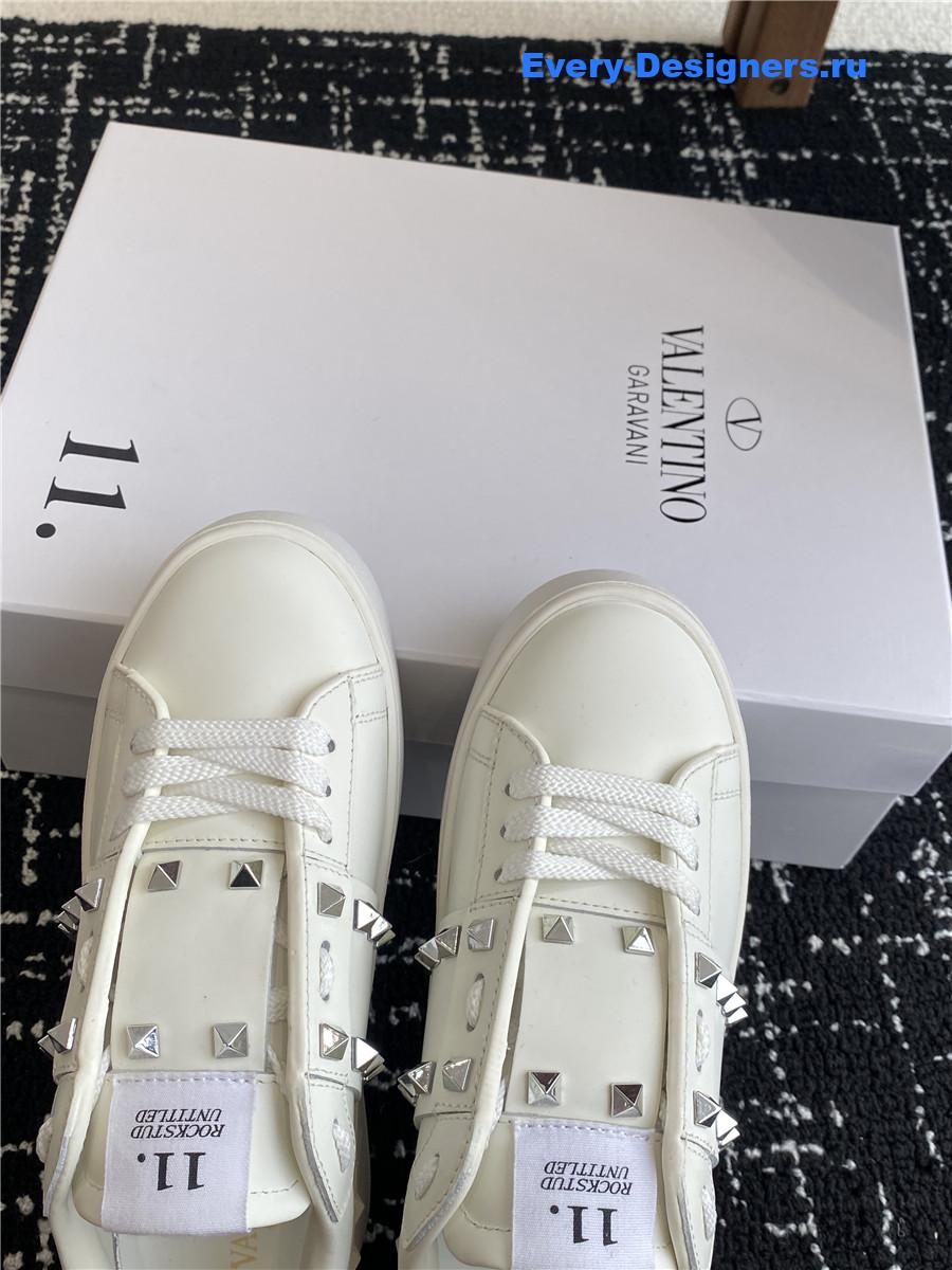 Va1e*ntin0 garavani rockstud white leather flatform sneakers