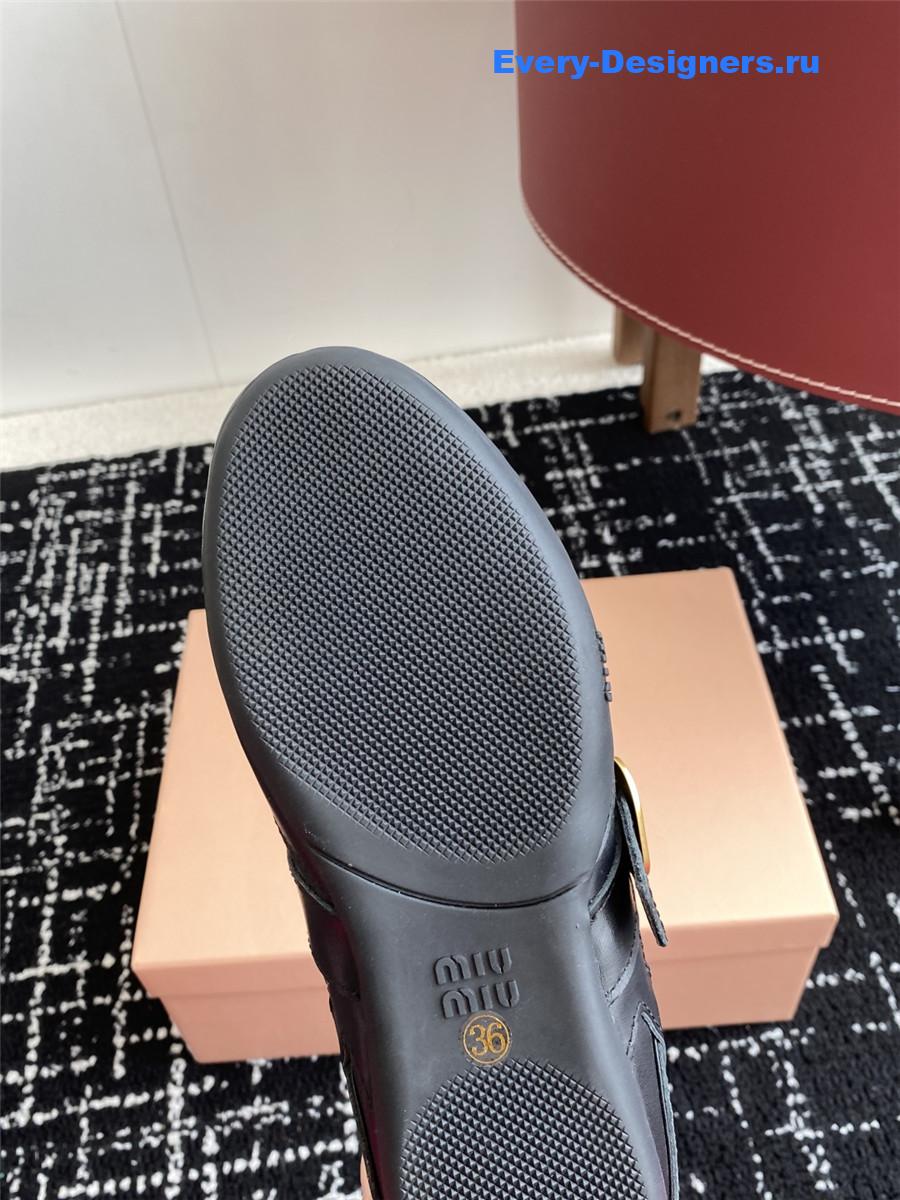 Miu Miu Black Leather Buckle Detail Low-Top Sneakers