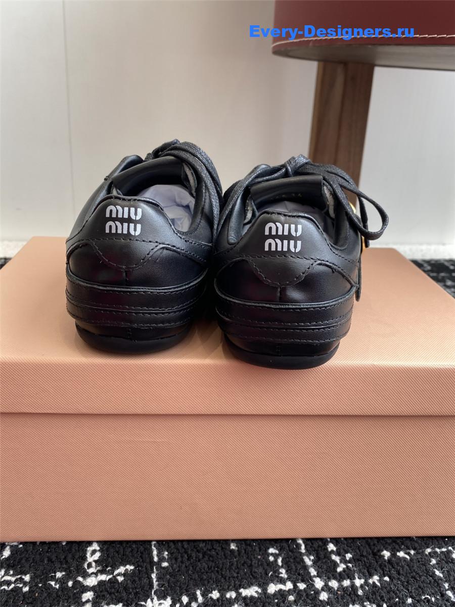 Miu Miu Black Leather Buckle Detail Low-Top Sneakers