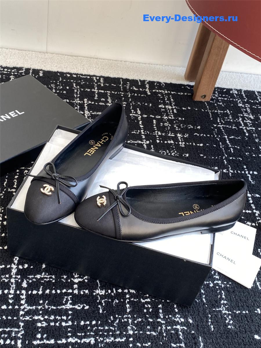 Ch**el black cc embroidered ballet flats