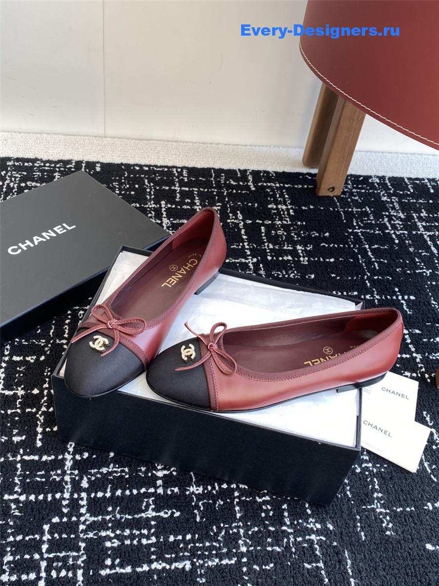 Ch**el burgundy cc embroidered ballet flats