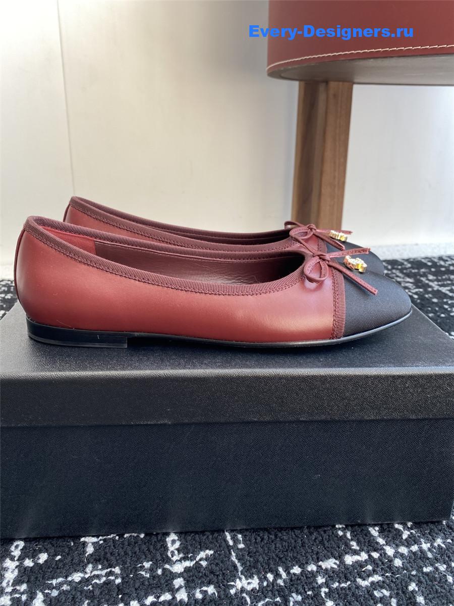 Ch**el burgundy cc embroidered ballet flats
