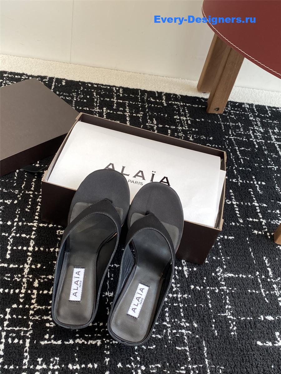 Alaia Black Satin Wedge Sandals