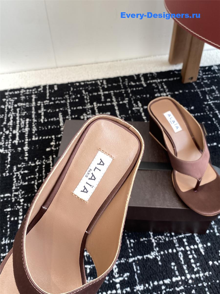 Alaia Brown Satin Wedge Sandals