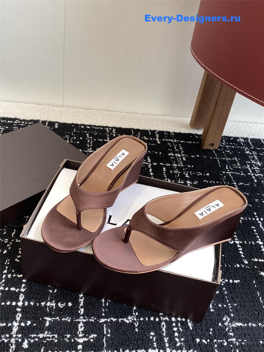 Alaia Brown Satin Wedge Sandals