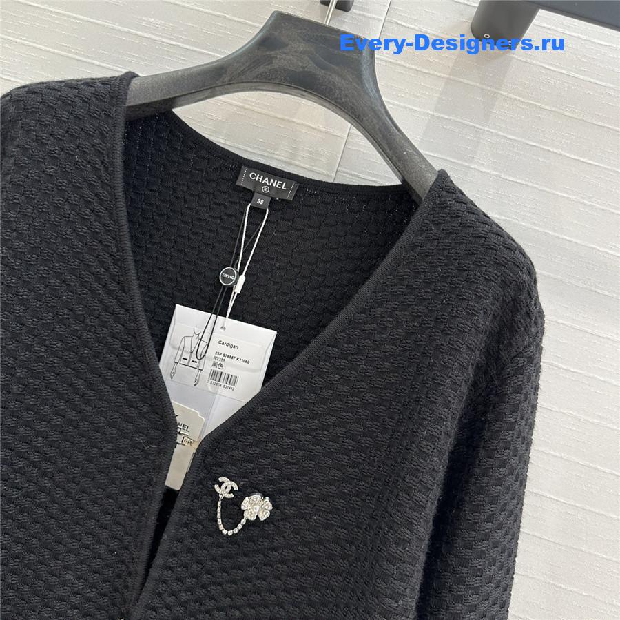 Ch**el black embossed knit hook cardigan