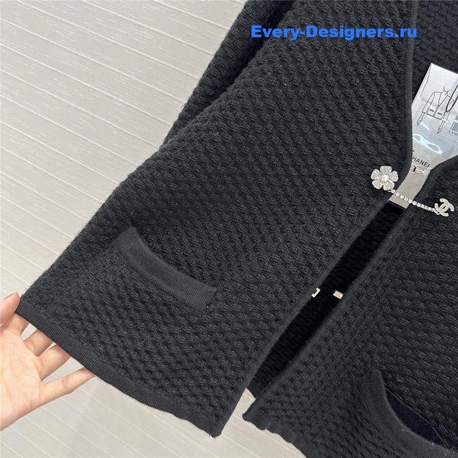 Ch**el black embossed knit hook cardigan