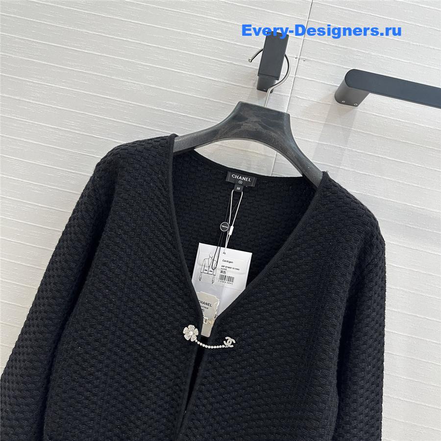 Ch**el black embossed knit hook cardigan