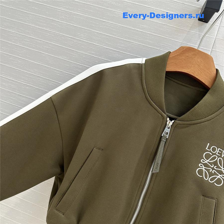 L0ew* green logo embroidered baseball jacket