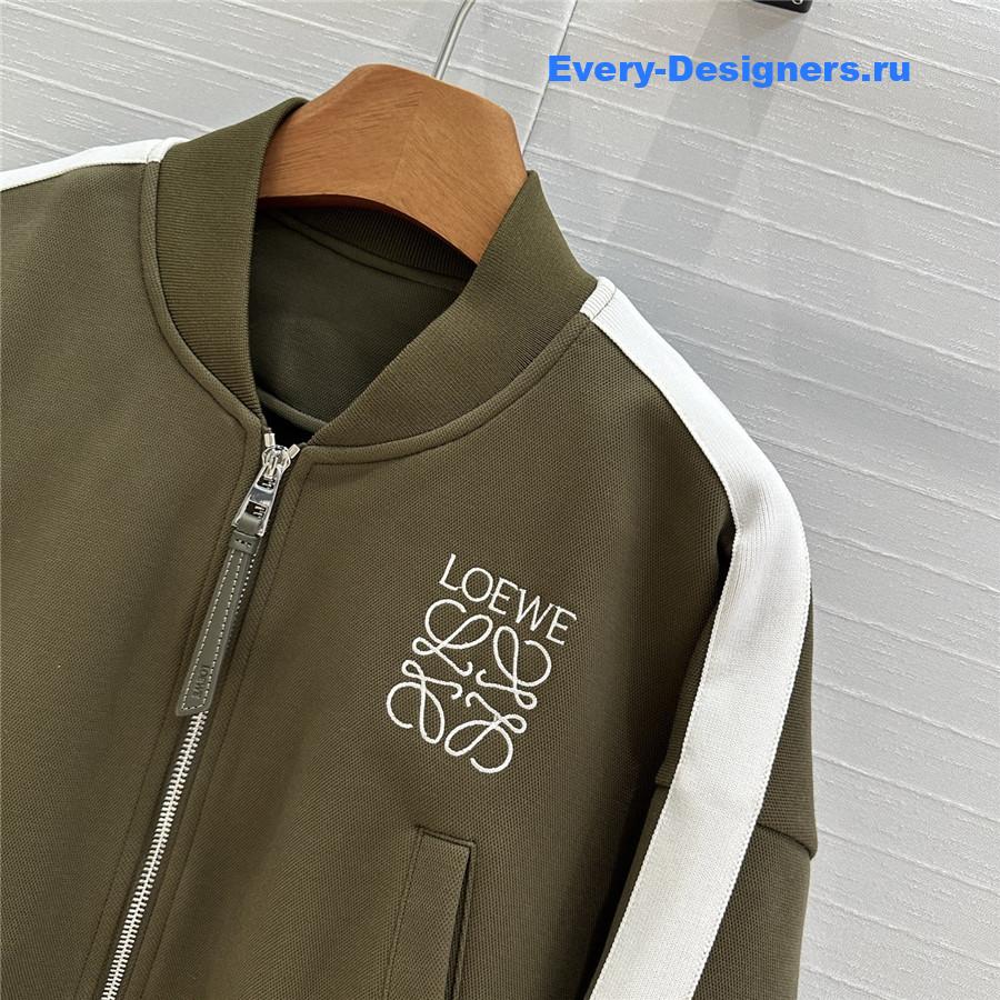 L0ew* green logo embroidered baseball jacket