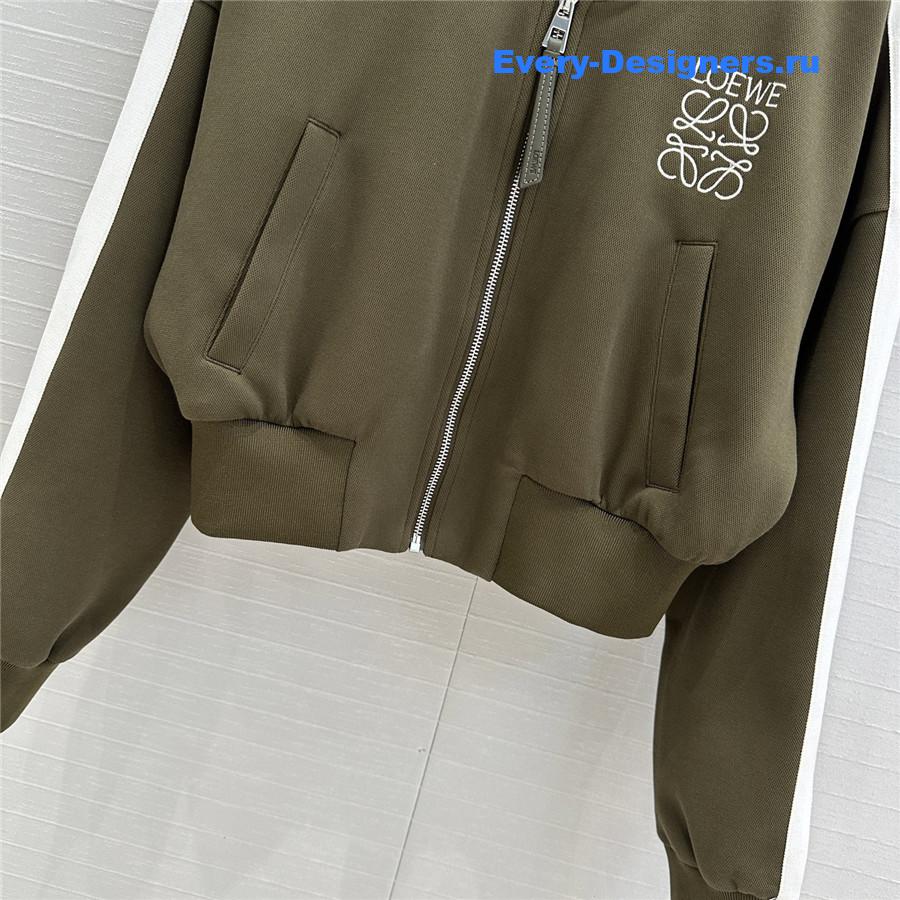 L0ew* green logo embroidered baseball jacket