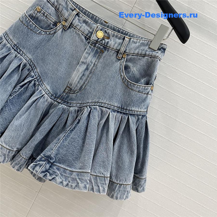 Zimm Crush Denim Frill Mini Skirt
