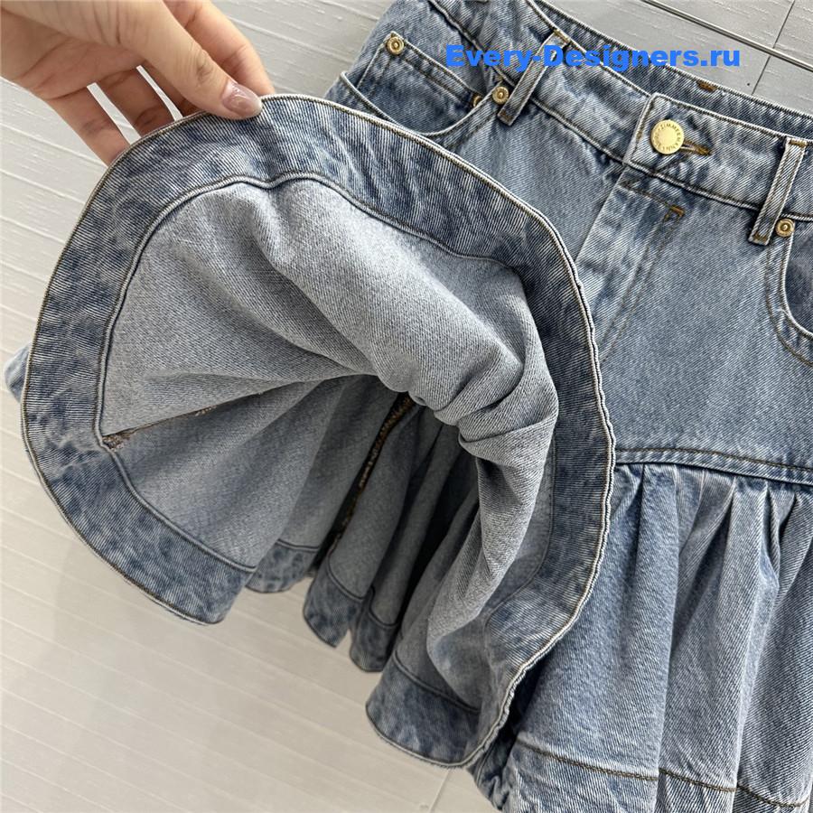 Zimm Crush Denim Frill Mini Skirt