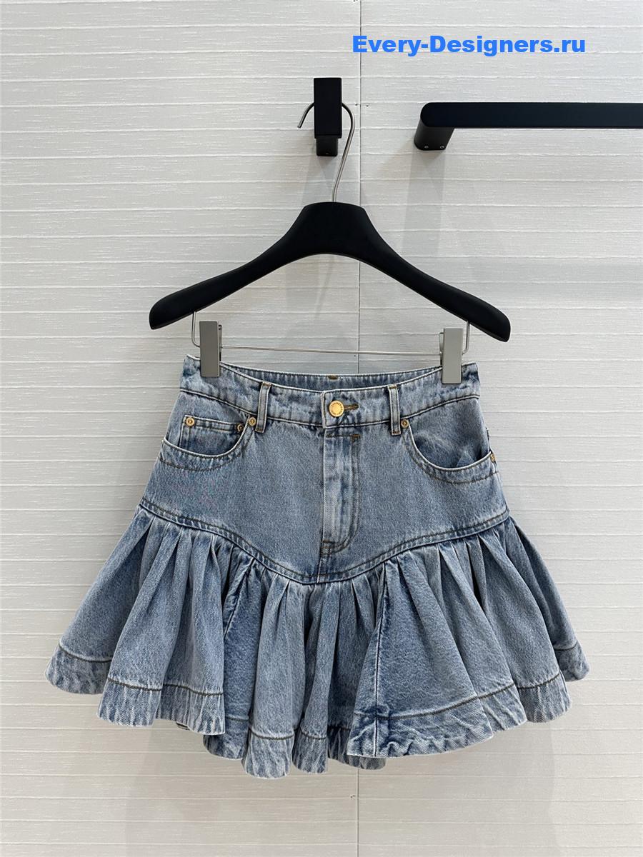 Zimm Crush Denim Frill Mini Skirt