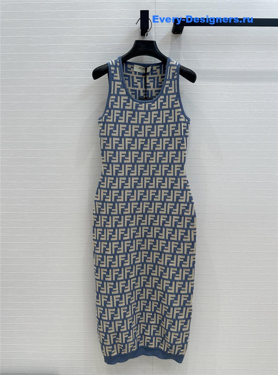 F**di blue ff jacquard vest maxi skirt