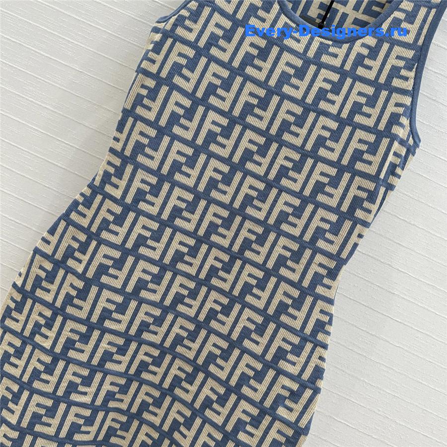 F**di blue ff jacquard vest maxi skirt