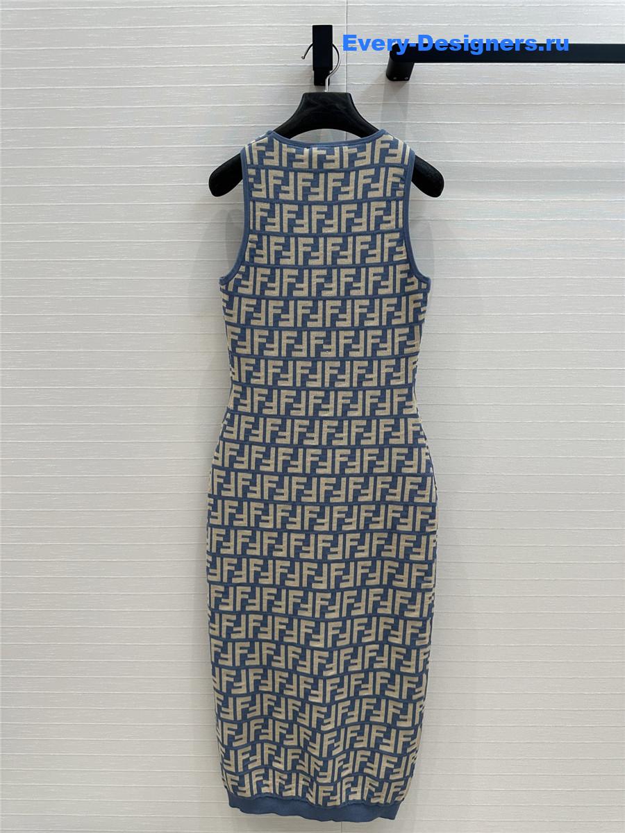 F**di blue ff jacquard vest maxi skirt