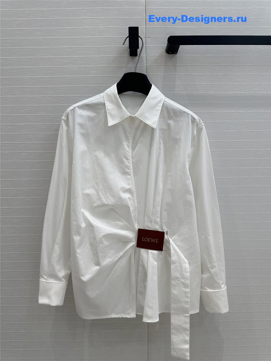 L0ew* white draped cotton shirt