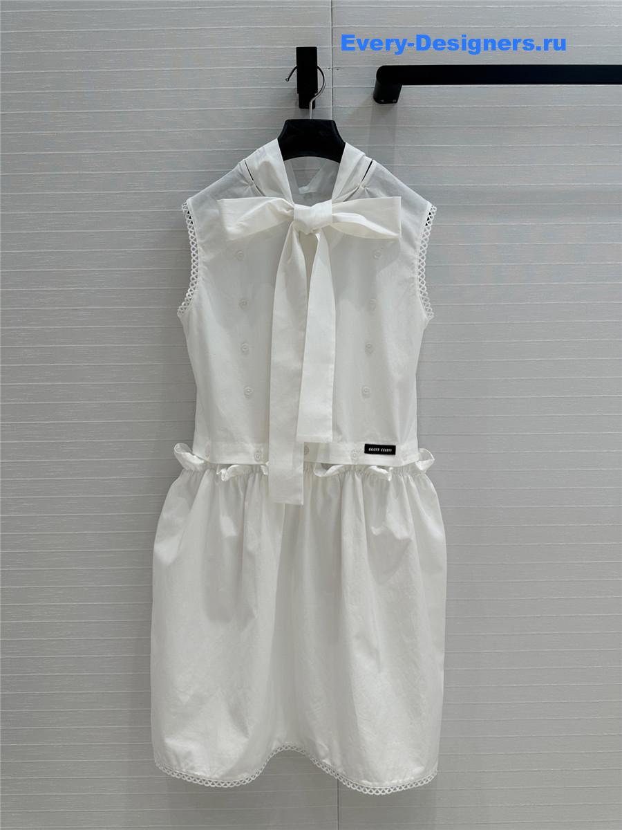 Miu Miu Logo-Patch White Dress