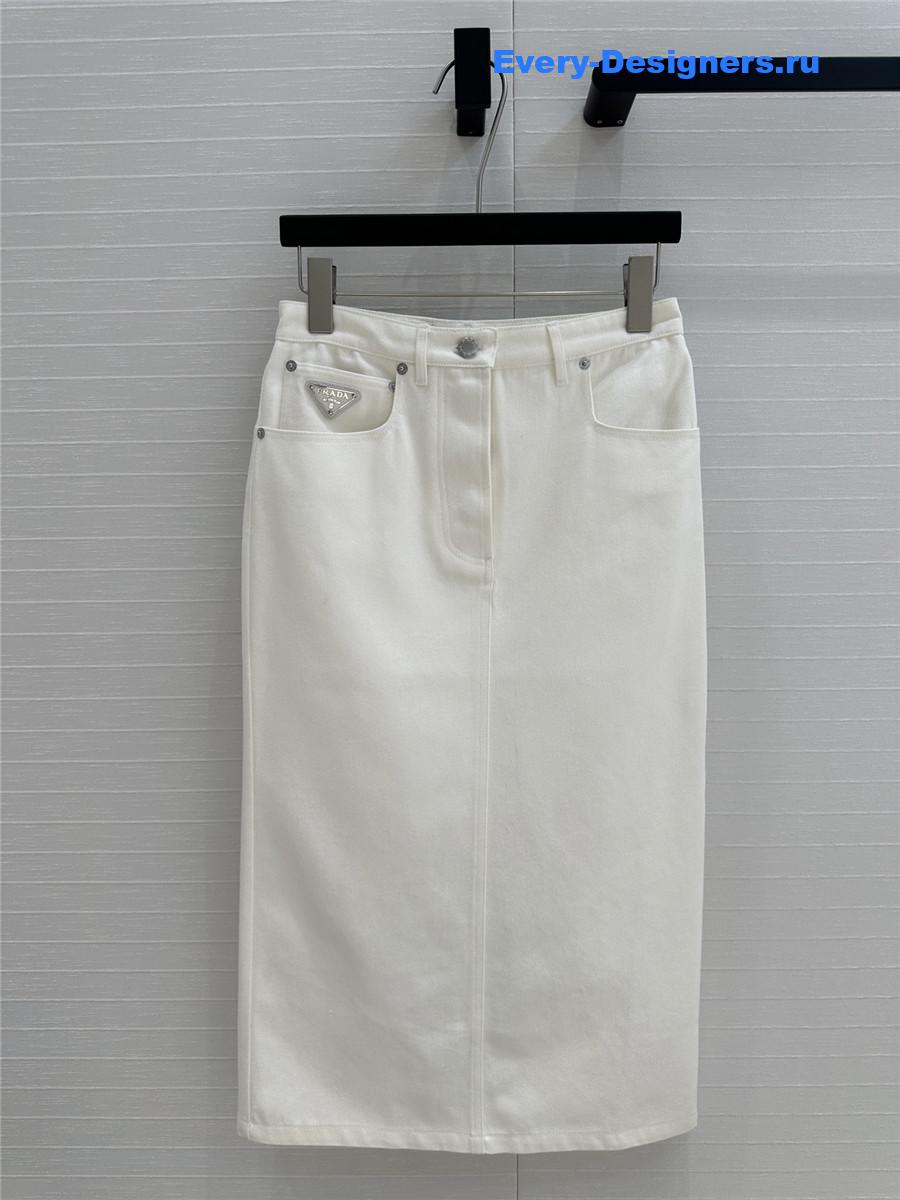 Pra*a white denim long skirt