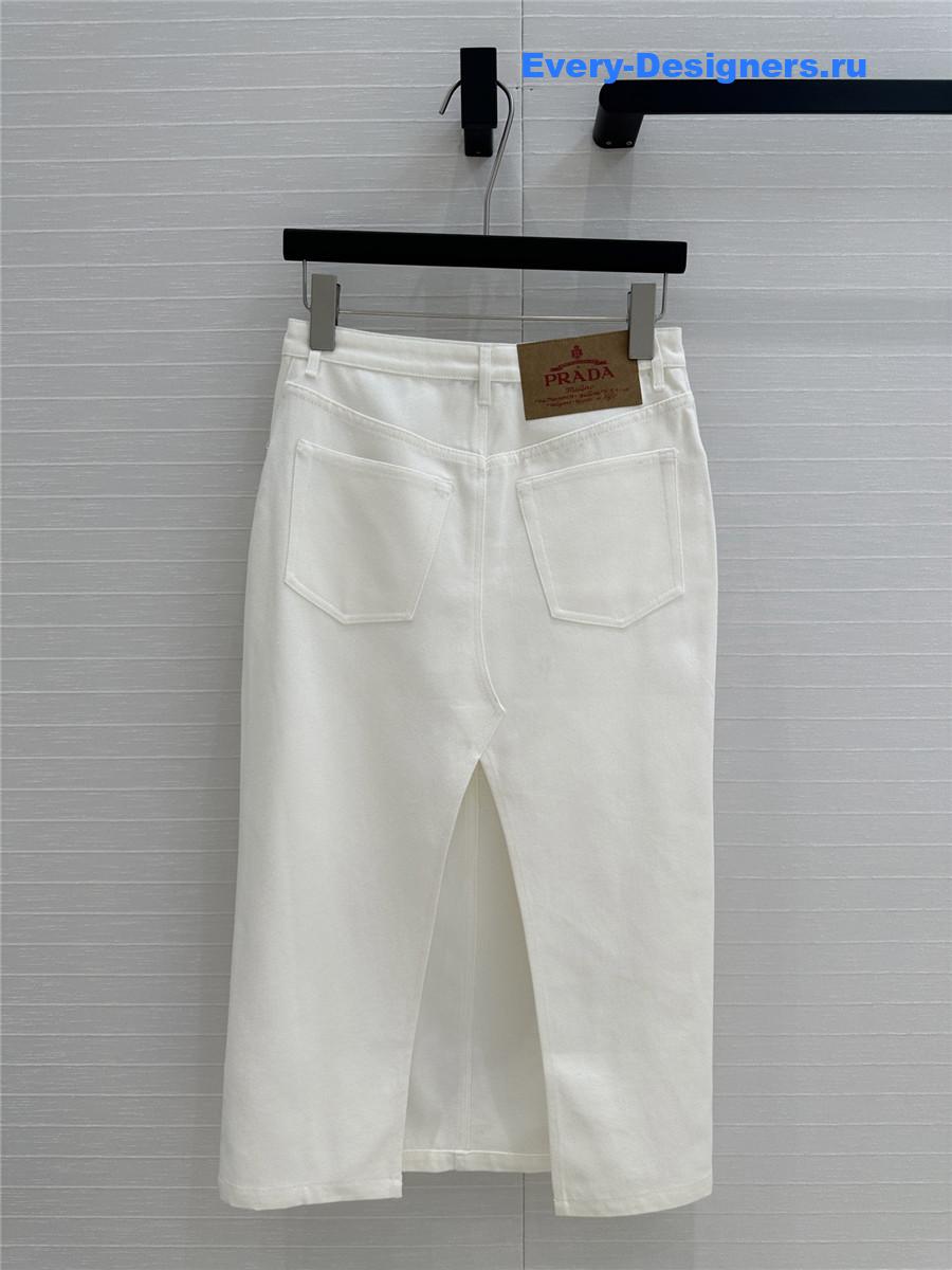 Pra*a white denim long skirt