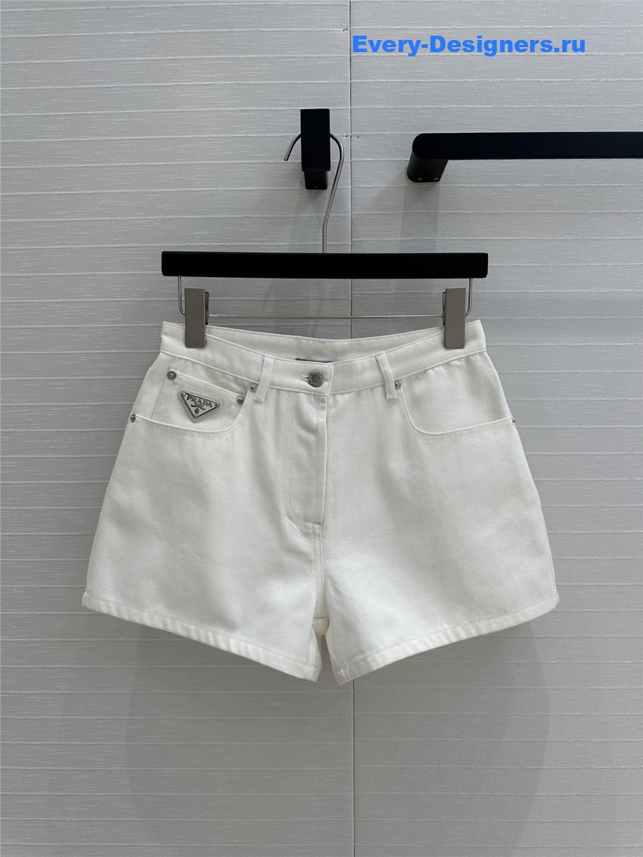 Pra*a bull denim shorts white