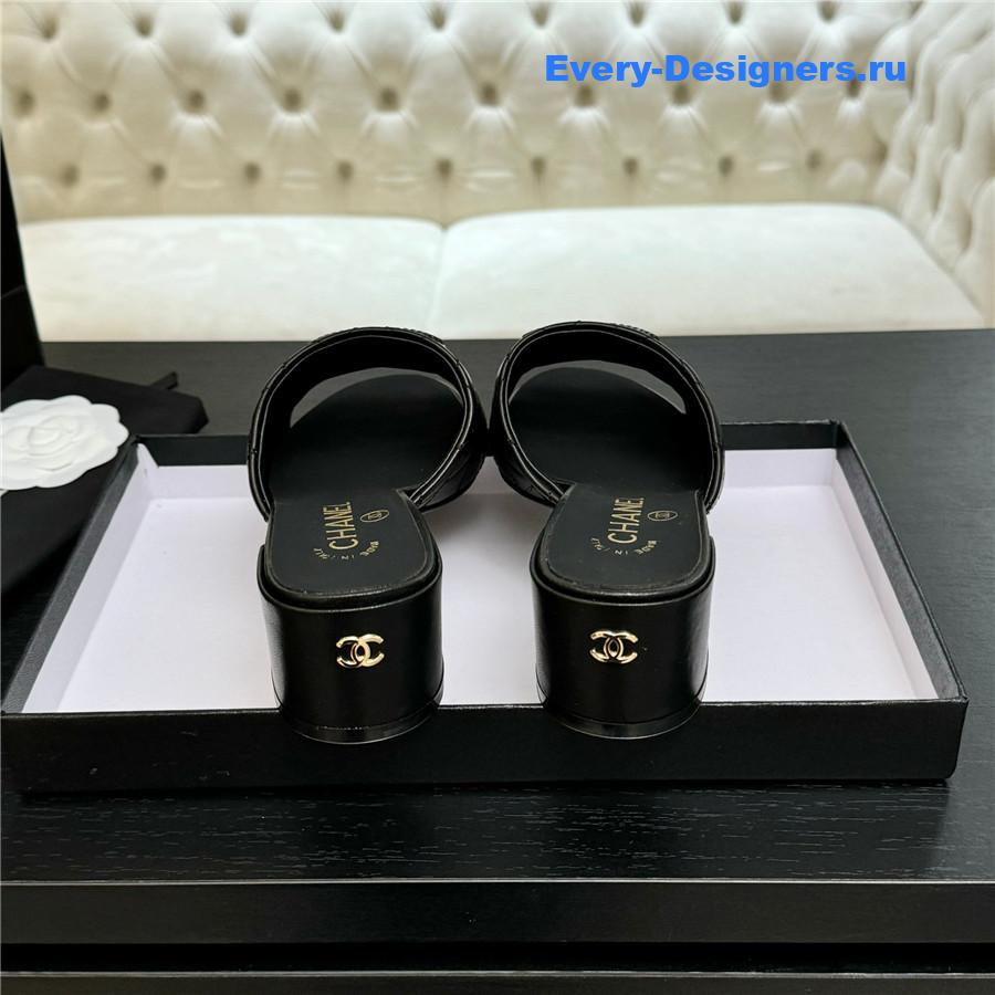 Ch**el black sheepskin slippers