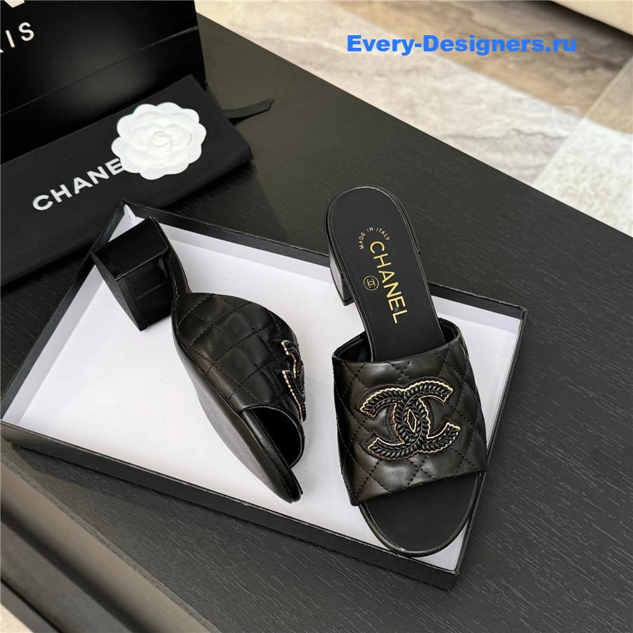 Ch**el black sheepskin slippers