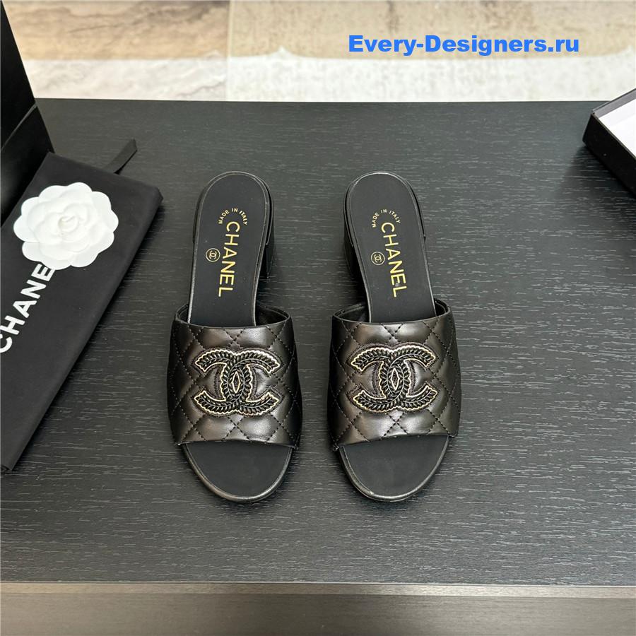 Ch**el black sheepskin slippers