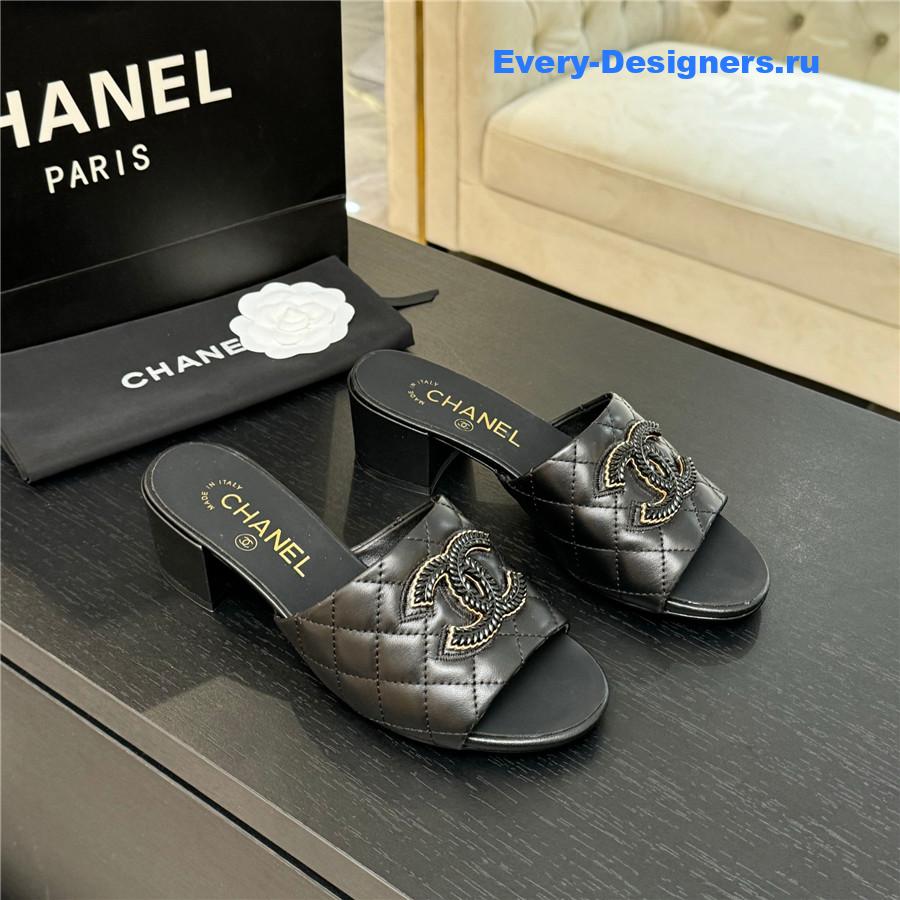 Ch**el black sheepskin slippers