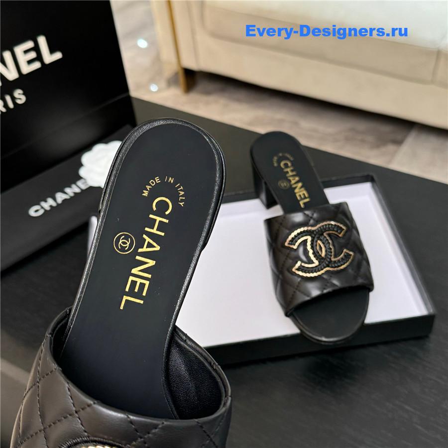 Ch**el black sheepskin slippers