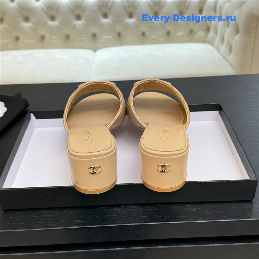 Ch**el cc beige sheepskin heel slippers