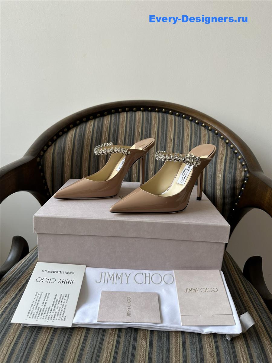 J1m*y Ch00 bing 100mm heeled mules in beige
