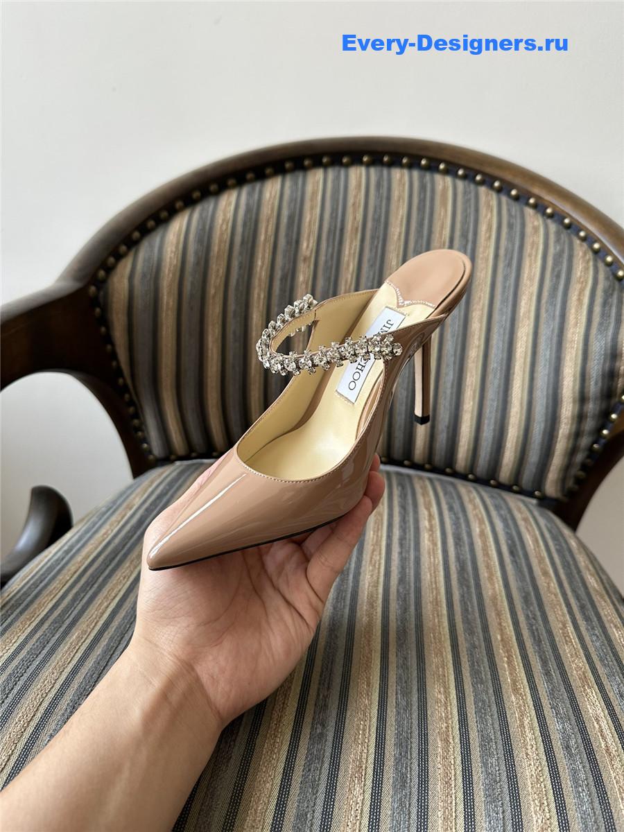 J1m*y Ch00 bing 100mm heeled mules in beige