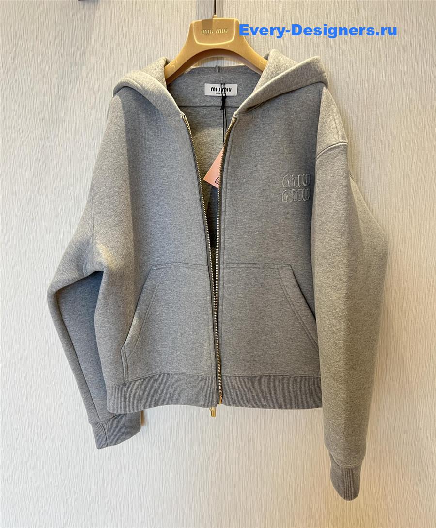 Miu Miu Grey Logo Cotton Hoodie