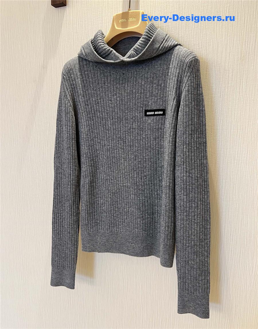 Miu Miu Grey Tight Long Sleeve Hooded Sweater