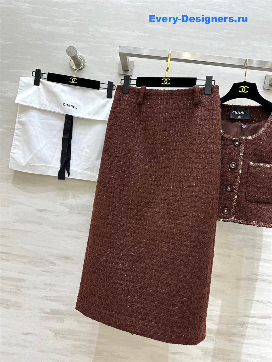 Ch**el brown tweed suit skirt set