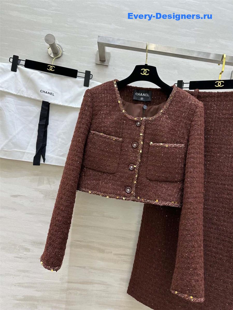 Ch**el brown tweed suit skirt set