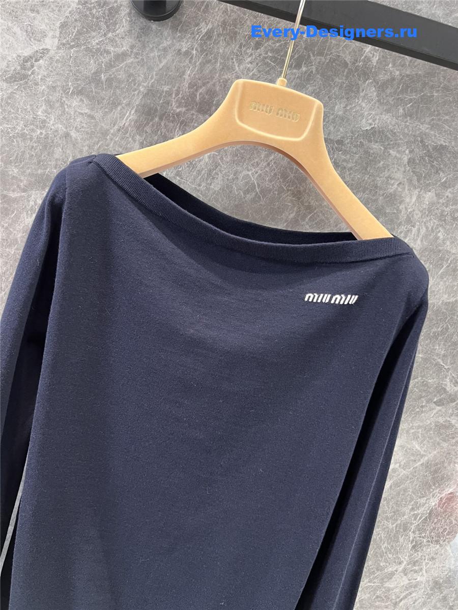 Miu Miu Navy Wool Boat-neck Sweater
