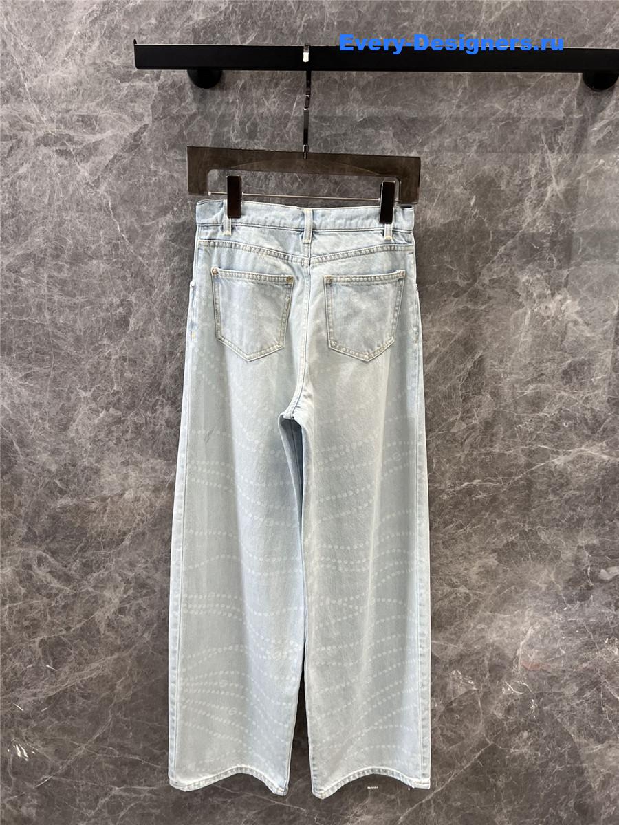 Ch**el pearl print logo light blue wide-leg jeans