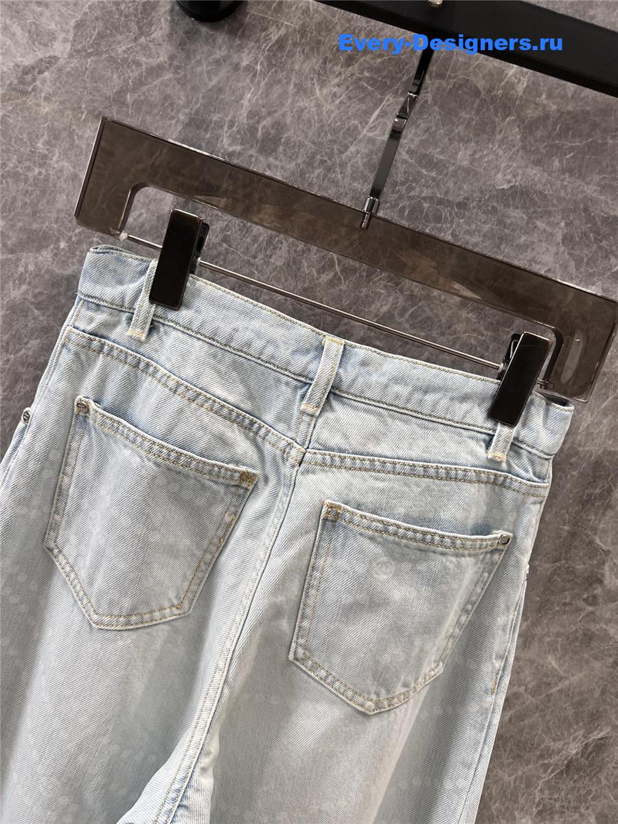 Ch**el pearl print logo light blue wide-leg jeans