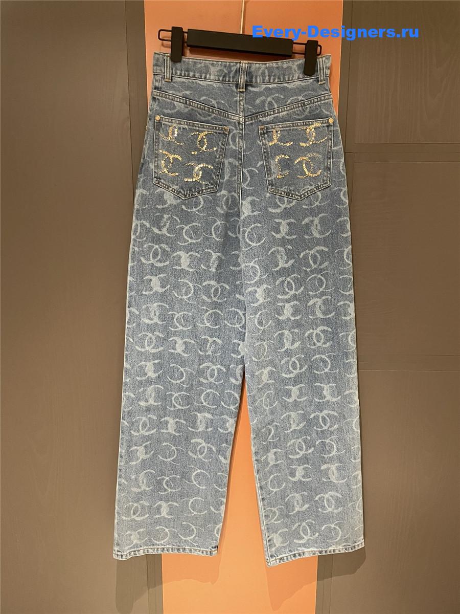 Ch**el blue sequin wide-leg jeans