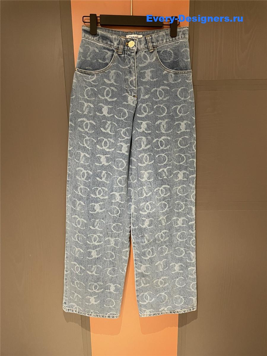 Ch**el blue sequin wide-leg jeans
