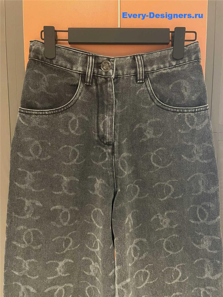 Ch**el grey logo sequin wide-leg jeans