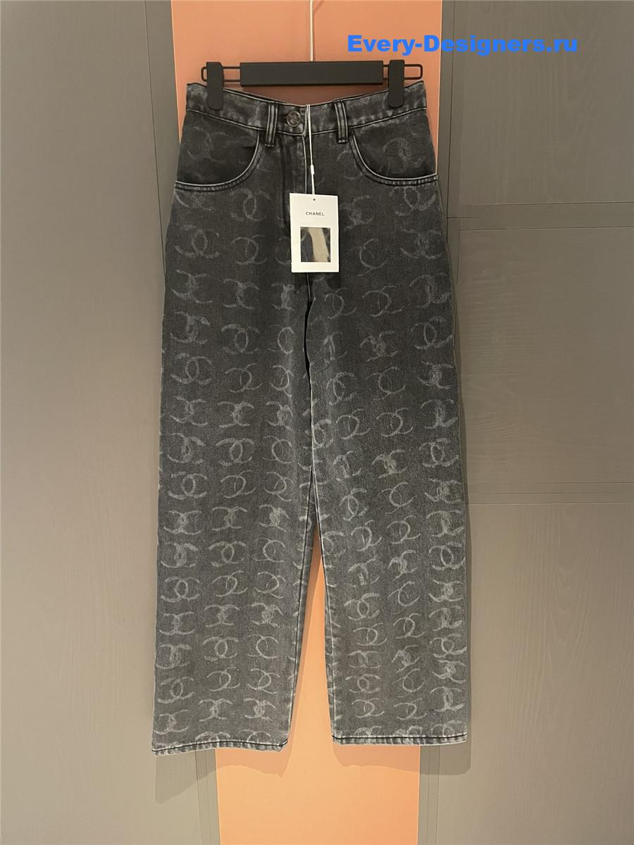 Ch**el grey logo sequin wide-leg jeans