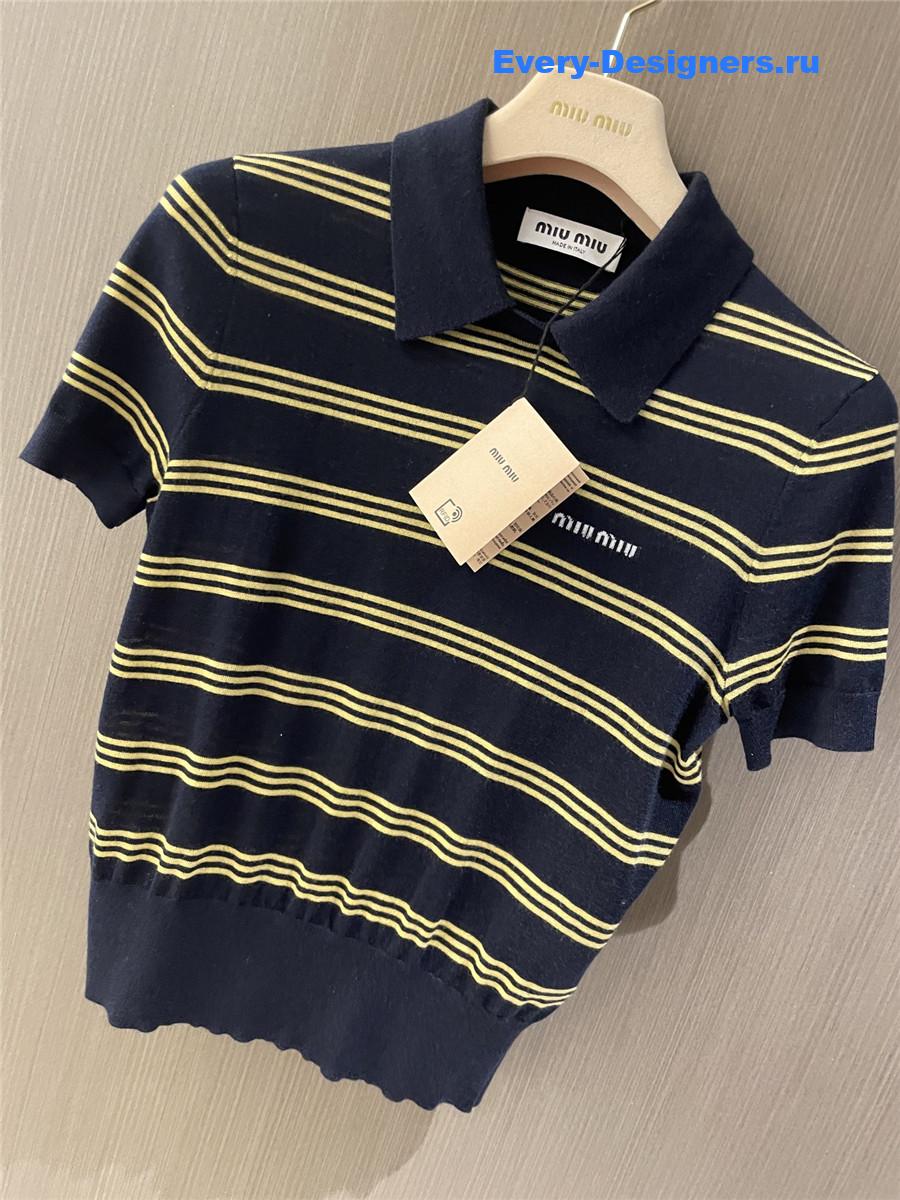 Miu Miu Blue Striped Polo Top