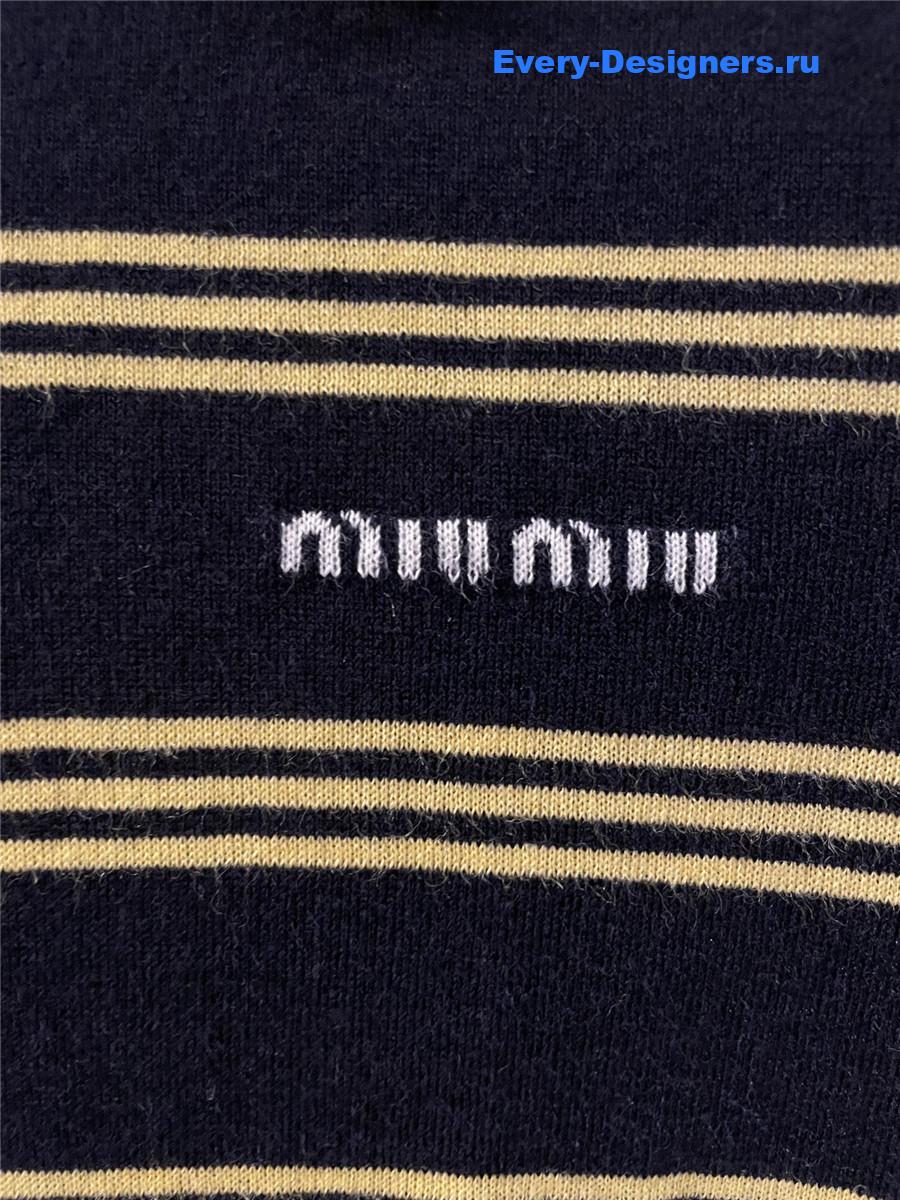 Miu Miu Blue Striped Polo Top