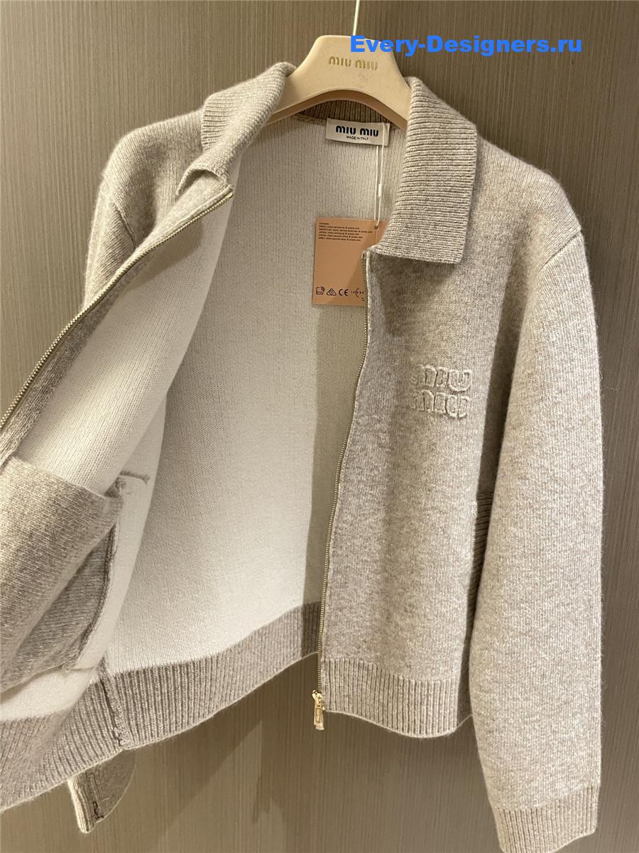 Miu Miu Lapel Zip-Up Cardigan Coat