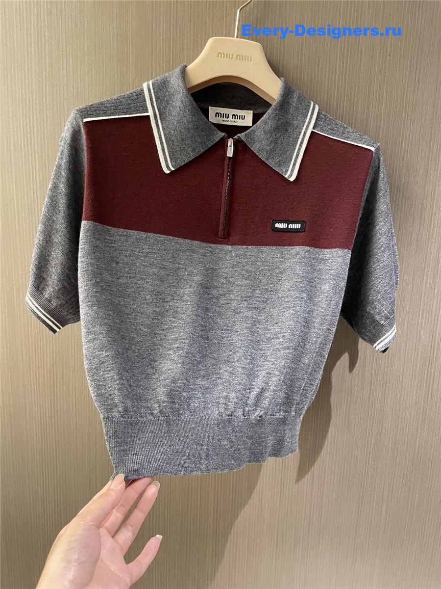 Miu Miu Red Gray Polo Shirt
